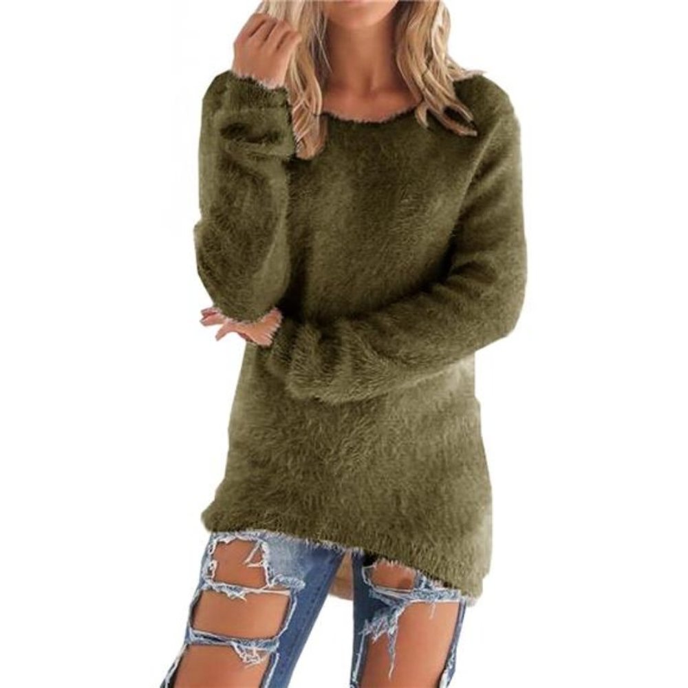 Sexy Women's Fashionable Long Sleeve Pullovers Loose Fluffy Fuzzy Jumper Sweater